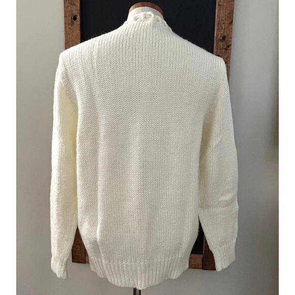 Vintage Floral Embroidered Cardigan Cream L/XL 3D Flowers Cottagecore Tie Neck - Picture 5 of 16